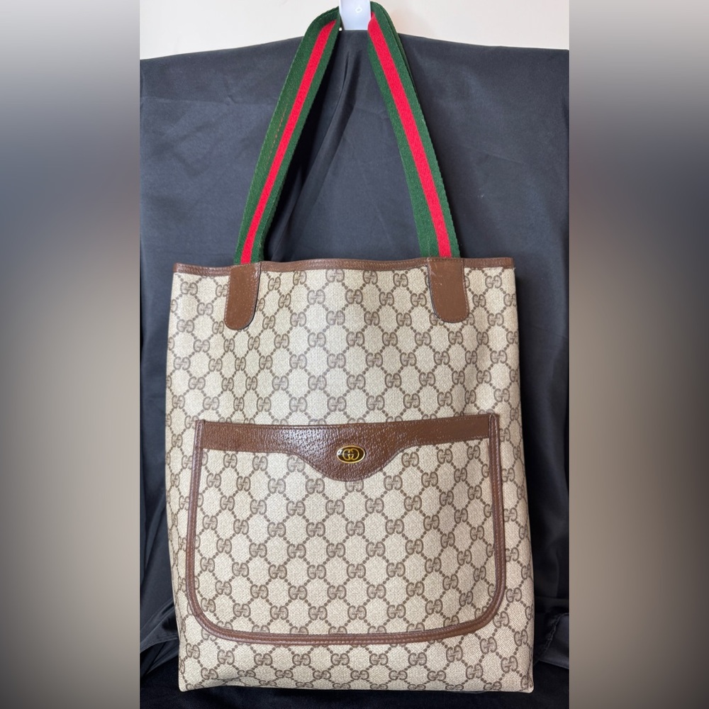 Gucci Vintage Beige and Brown GG Monogram Tote